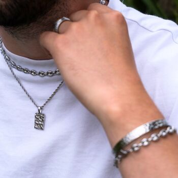 Silver Hammered Pendant And Mariner Chain Necklace Set For Men, 6 of 10