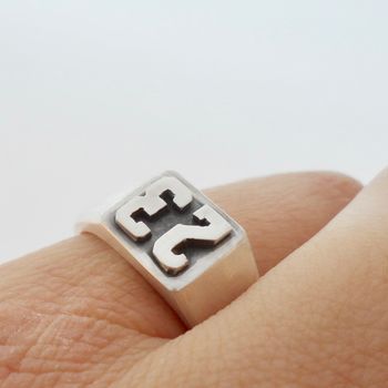 Personalised Double Digit Silver Signet Ring, 6 of 7