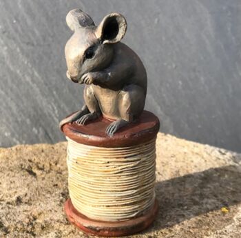 Mouse On Cotton Reel Figurine In Gift Pouch, 2 of 3