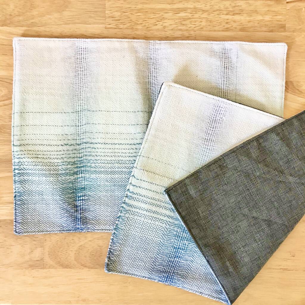 Handwoven Placemats Ombré Blue White Warp By alicejoanwoven