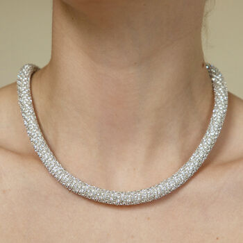 Crystal Encrusted Collar Necklace In Silver Colour, 3 of 3