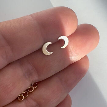 Gold Filled Crescent Moon Stud Earrings, 2 of 9