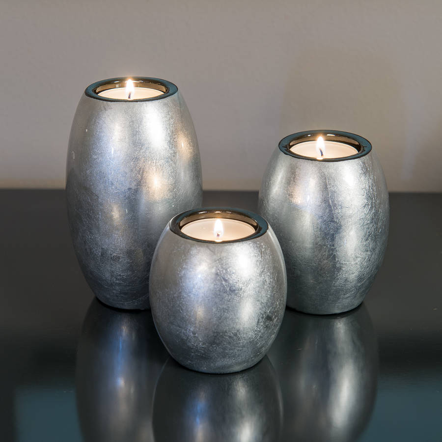 Set Of Three Glossy Candle Holders By Orchid