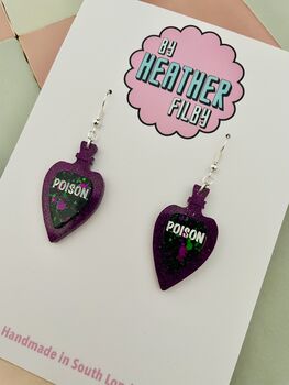 Poison Glitter Resin Earrings/ Gothic Jewellery Small Sparkly Poison Earrings / Vintage Apothecary Jewellery / Gift For Her Small Sparkly Villain Accessory, 4 of 6