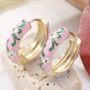 Pink Cloisonné Flower Hoop Earrings, thumbnail 1 of 4