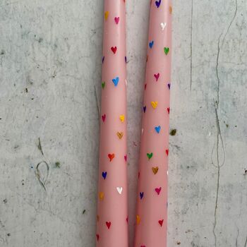 Pink Hand Painted Valentines Heart Candles, 2 of 3
