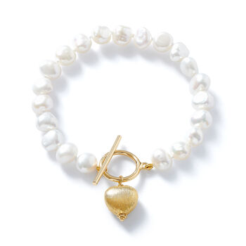 Amare Freshwater Pearl Bracelet With Gold Plated Heart, 2 of 3