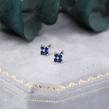 Sapphire Blue Cz Flower Stud Earrings, 6 of 11