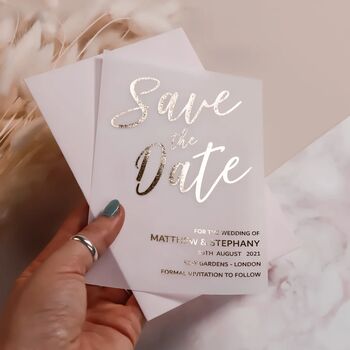 Save The Date Vellum Gold Foil Wedding Invites, 5 of 8