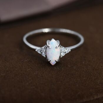 White Opal Marquise And Cz Ring In Sterling Silver, 2 of 12