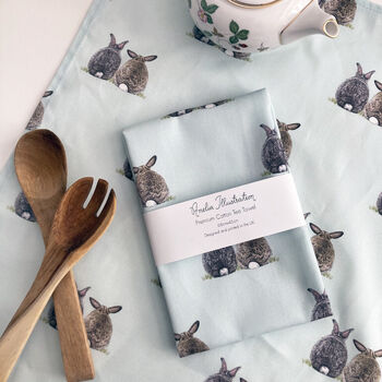 Bunny Rabbit Cotton Tea Towel, 3 of 5