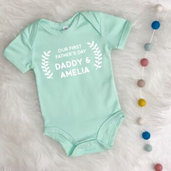 Personalised Our First Fathers Day Babygrow, 6 of 9