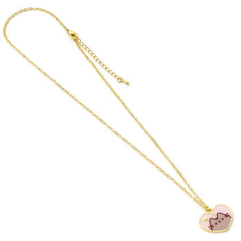 Pusheen The Cat Pink And Gold Heart Necklace, 6 of 7