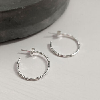 Sterling Silver Hammered Hoop Earrings, 2 of 9