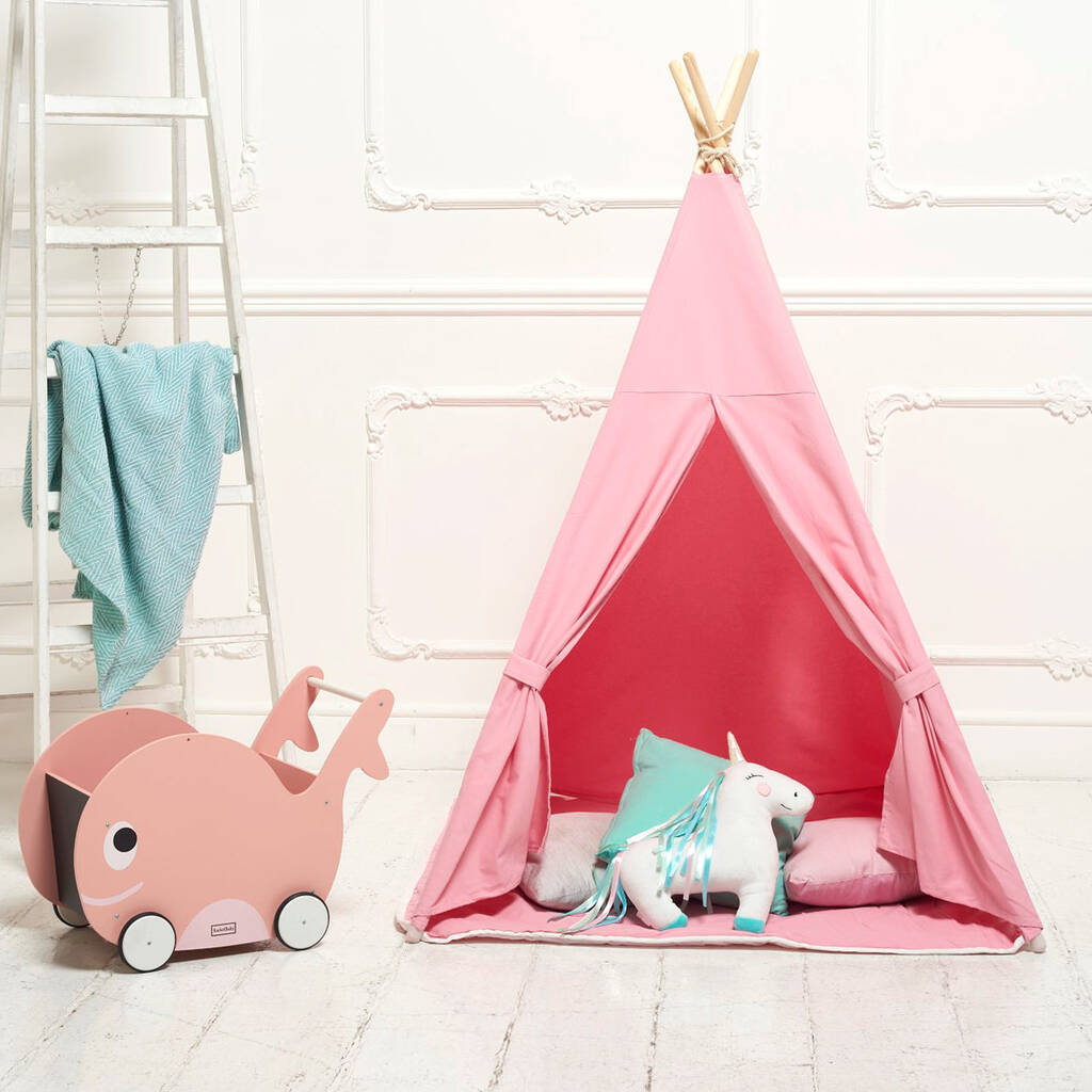 Kids Teepee Tent Set Pink With Floor Mat, 1 of 2
