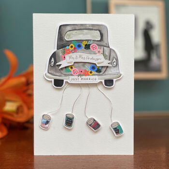 Luxury Wedding Card With Wedding Car And Cans, 3 of 6