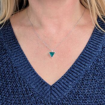 The Triangle Green Onyx Necklace, Silver, 3 of 7