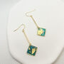 Aqua And Gold Foil Diamond Shape Drop Long Earrings, thumbnail 6 of 10