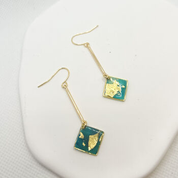 Aqua And Gold Foil Diamond Shape Drop Long Earrings, 6 of 10