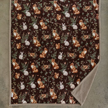 Woodland Wildlife Throw, Forest Animal Print Flannel And Sherpa 140x180cm 41034800, 3 of 3