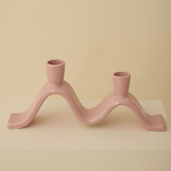 Handmade Pink Wavy Ceramic Candelabra For Two Candles, 2 of 7