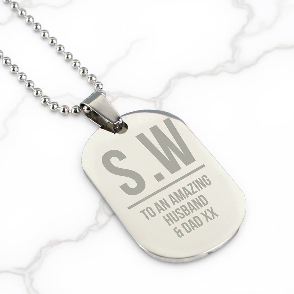Personalised Initials Stainless Steel Dog Tag Necklace, 1 of 6