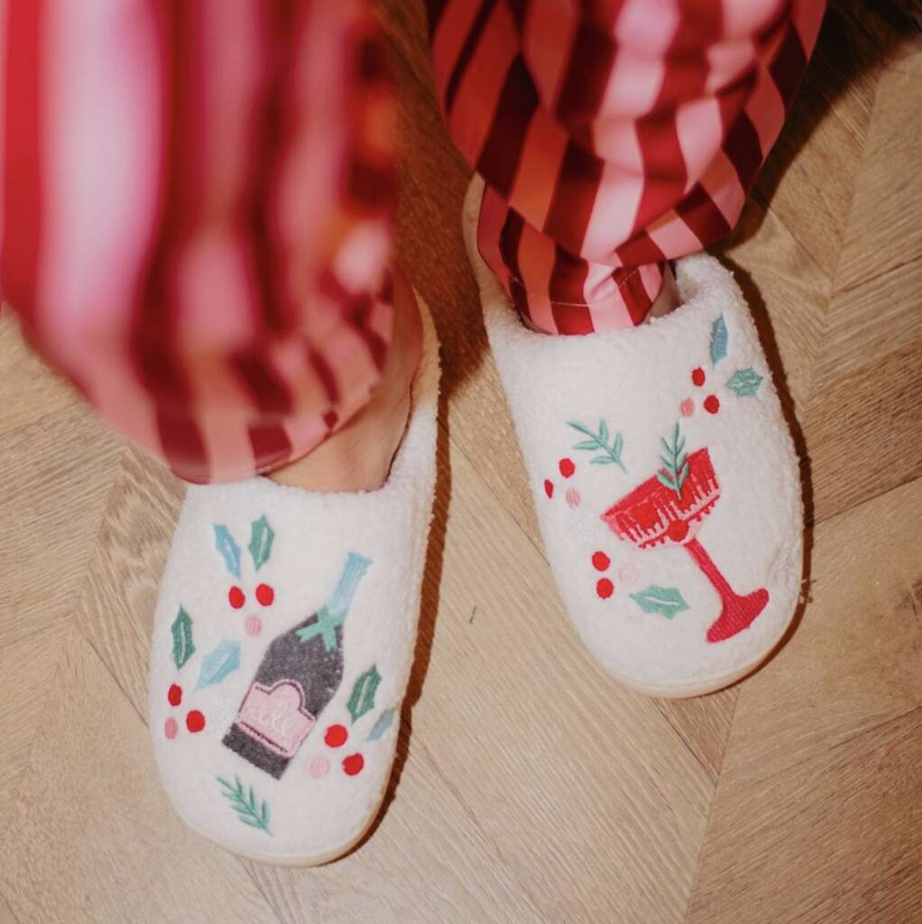 Embroidered Champagne Cocktail Cosy Slippers, 1 of 6