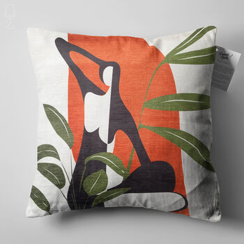 Abstract Woman Themed With Green Leaves Cushion Cover, 5 of 7