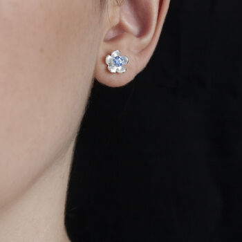 Silver Birthstone Blossom Stud Earrings, 4 of 10
