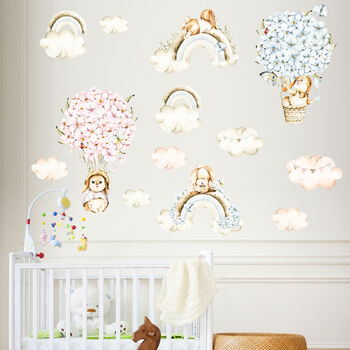 Floral Bunnies Clouds And Rainbows Wall Sticker Set, 3 of 5
