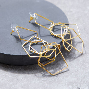 Interlinked Geometric Hoop Drop Earrings In Gold Colour, 2 of 3