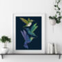 'Antique Hummingbirds Ii Indigo' Fine Art Print, thumbnail 1 of 5