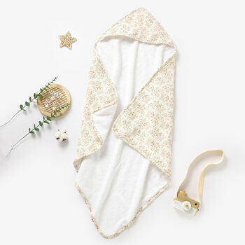Neutral Floral Organic Cotton Muslin Hooded Baby Towel, 2 of 5