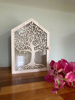 Wooden Tree Of Life Wood Key Box Holder Storage Freestanding/Wall Mounted, 3 of 8