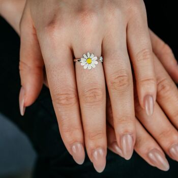 White Spinner Sunflower Floral Fidget Daisy Stress Ring, 4 of 9