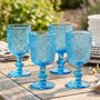 Set Of Four Lugo Paisley Embossed Blue Wine Glasses, thumbnail 1 of 5