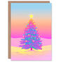 Vibrant Colourful Pink Blue Tree Xmas Christmas Card, thumbnail 1 of 4