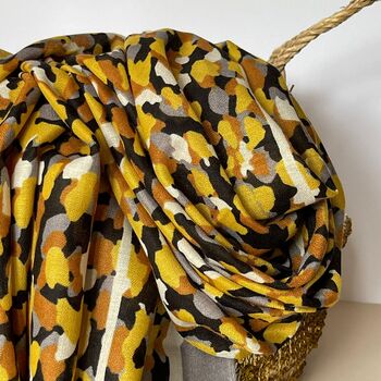 Camouflage Print Scarf With Border In Grey And Mustard, 2 of 4