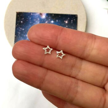 Sterling Silver Mini Hollow Star Earrings, 3 of 9