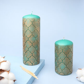 G Decor Morocco Gold Brass Emerald Green Pillar Candle, 2 of 7