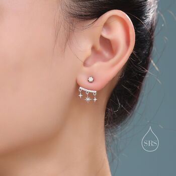 Sterling Silver Dangling Starburst Star Ear Jacket, 6 of 12