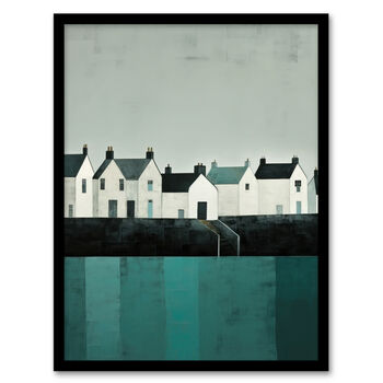 Scottish Harbour Morning Calm Teal Grey Wall Art Print, 5 of 6