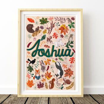 Personalised Woodland Name Print | Storybook Forest Animal Nursery Decor | Baby Keepsake Gift, 5 of 10