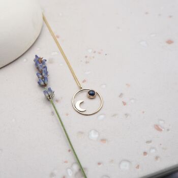 La Lune, Gold Moon And Sapphire Gemstone Pendant, 5 of 6