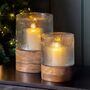 Mango Wood Glass Hurricane Lanterns – Two Sizes, thumbnail 1 of 2