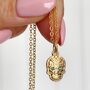 Skull Necklace With Emerald Crystals In Gold Plate, thumbnail 4 of 5
