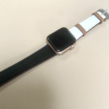 Vegan Leather Apple Watch Strap In Black And White, 4 of 4