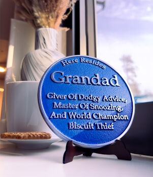 Polished Metal Heritage Gift Blue Plaque For Grandad, 4 of 4
