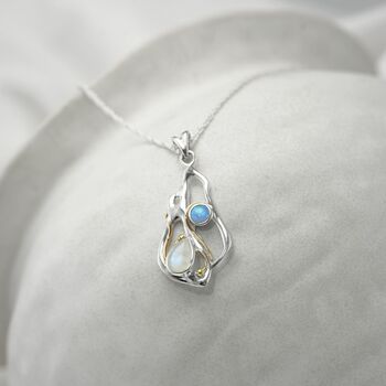 Rainbow Moonstone And Blue Opal Pendant, 3 of 7