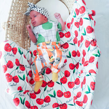 Cherry Personalised Swaddle Blanket, 2 of 4